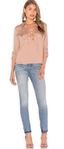 L'Academie L’ACADEMIE Camel Safari Lace-Up Long Sleeve Blouse