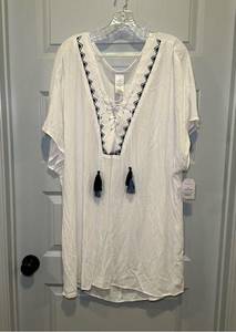 NWT Time & Tru White Lace Up Embroidered Boho Swim Cover Up 1X