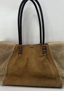 UGG Heritage Shearling Tote Chestnut Suede Leather Wool Magnet Snap Lined Bag