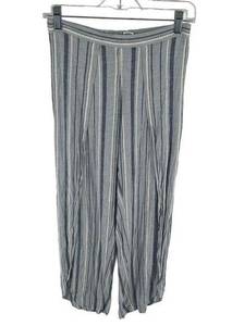 Allison Joy Women's Wide Leg Pants Split Striped Pull On Casual Linen Blue Small