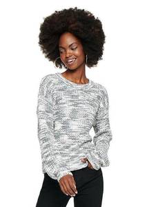 SO NWT  Black White Gray Spacedye Chenille Sweater Top Cropped New Kohl’s