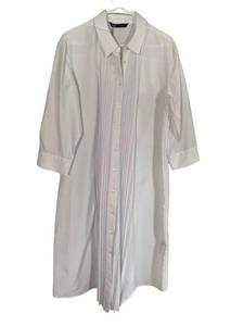 ZARA  White Button Down Pleated Midi Shirt Dress Large NEW