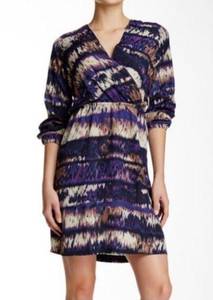 Amour Vert Karen Surplice Plum Ikat Print Dress M