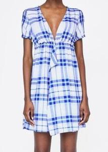 ZARA  Blue Plaid Ruffle Mini Dress Size Small S EUC L1486