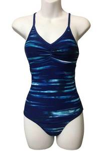 Champion Blue & White Paint Splatter Pattern Mesh Racerback Swimsuit