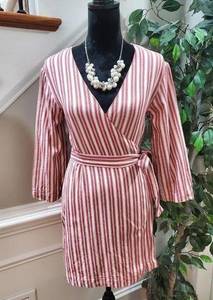 Volcom Red/ Ivory Stripe "Pull Here" Wrap Dress Soft Cotton Size Small