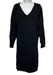 Treasure & Bond Women’s Size S Black Wool V-Neck Long Sleeve MIDI Sweater Dress