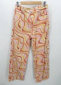 MRKT Jeans Women LARGE Orange Pink Marble Retro Ziggy Straight Leg High-Rise