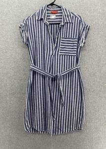 Joe Fresh Women's Button Down Dress Shirt Striped Blue White XS Belted Linen