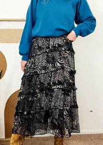 Vintage 90s Metro Wear Floral Lace Animal Print Tiered Midi Skirt