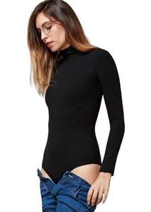 Reformation  Lozita Turtleneck Ribbed Long Sleeve Bodysuit in Solid Black Large