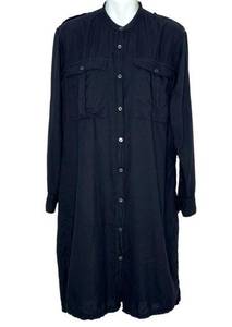 Dries Van Noten Black Button Front Shirt Dress Size 36 US Size 6 Cotton Cargo