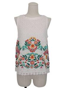 Anthropologie Maeve Embroidered Lace Shell Tank Top White Floral Sz Small