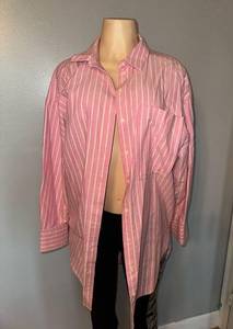 pink striped long button down shirt