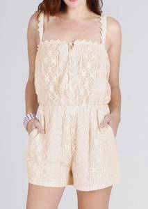 New Creamy Beige Lace Romper by Nikibiki