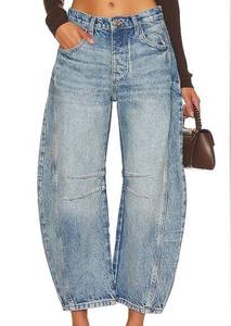 NWT Free People We the Free Good Luck Mid-Rise Barrel Jeans Ultra Light Beam 31