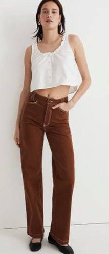 Madewell  Emmett Wide Leg Brown Contrast Stitch Petite 26 Small High Rise Pant