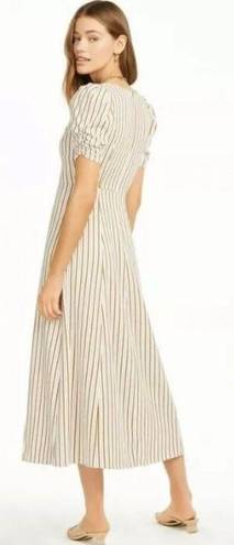 Danielle Bernstein White Striped Midi Length Dress Puff Sleeves Size 10