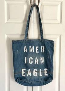 American Eagle OUTFITTERS Denim Distressed Shopping Book Beach Tote Bag