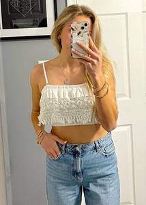 American Eagle  White Lace Cropped Tank Top