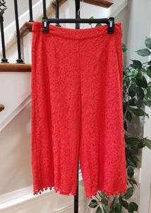 Isla Maude Womens Red Lace Floral Cotton Elastic Waist Casual Capri Pants Small