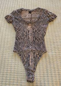 Gray Snakeskin Print Sheer Bodysuit