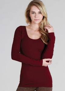 NEW Burgundy Red Scoop Neck Ultra Soft and Stretchy Long Sleeve Top