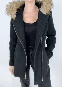 Michael Michael Kors Black Faux Fur Hooded Wool Blend Coat Size 6