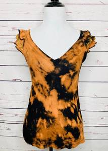 Custom Black Bleached Grunge Tie Dye V Neck Top XS