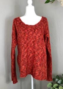 Free People Orange Red Chunky Knit Oversized Fuzzy Soft Sweater Mohair & Wool