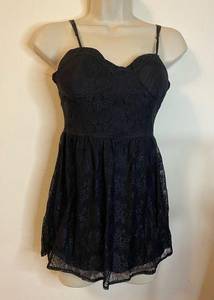 Wet Seal Chemise Slip Babydoll Black Lace Padded Bosom Spaghetti Straps Sz S