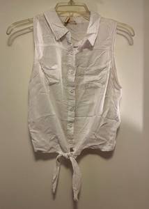 Kirra White Button Down Crop Tank Top with Waist Tie - Medium