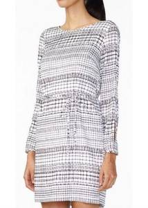 A/X Armani Exchange Graphic Print Plaid Shift Dress Long Sleeve Black White 2