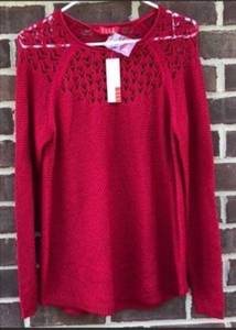 Elle NWT  candy apple crochet knit sweater