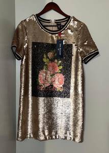 NWT  M black gold sequin dress wipe up and down sequin design