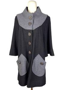 Aunt Wanda Anthropologie Black Gray Button Front Wool Blend Cardigan Coat Size S