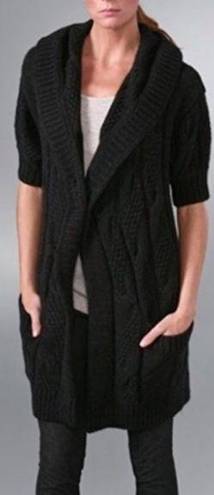 Vince  Stella Alpaca Wool Cable Knit Hooded Duster Cardigan: Heathered Grey