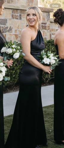 Lulus Black Satin One-Shoulder Maxi Dress