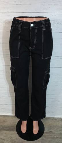 Black cargo pants white contrast stitching womens size S