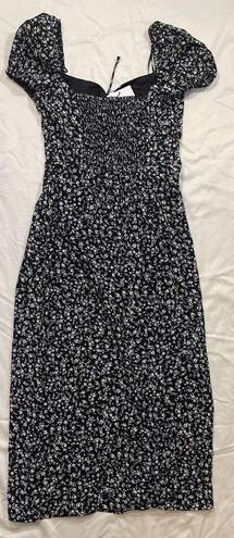 Bershka | NWT Black Floral Short Sleeve Cut-Out Print Midi Dress | Small