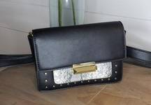 BCBGeneration Black Snake Print Studded Belt Bag