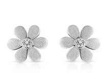 Sterling Silver 🖤 Matte Finished .925  Diamond Accent Flower Hoop Stud Earrings