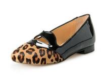 Charlotte Olympia Bisoux Leopard Print Black Patent Leather Flats Size 35.5