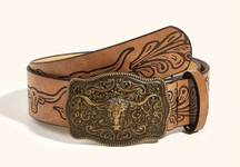 Western Bull  Buckle Unisex Belt Vintage Style Embossed Brown PU Leather Belt Classic Cowboy Cowgirl Jeans Pants Belts For Women & Men Faux Fashion Accessories