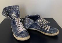 Cute To The Core Blue Denim Studded Foldable High Top Sneakers