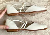 NEW Giorgio Armani Vintage Italian Almond Toe Leather Flats in Cream