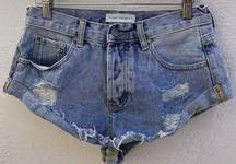 Frankie Phoenix Size S Distressed Denim Blue Jean Button Fly‎ Short Shorts