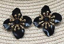 Black Anemone Flower Drop Statement Earrings