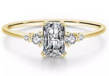 Sterling Silver SIZE 9 Dainty Gold Plated 925  Emerald Cut Cubic Zirconia Ring