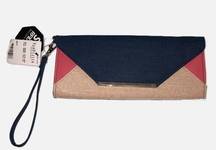 RFID Blocking Wristlet Wallet Clutch Blue Pink Beige NEW Color Block VanHeusen